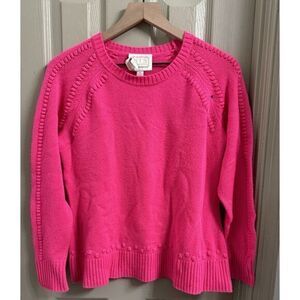 Sail‎ to Sable Women's Medium Hot Pink Wool Cashmere Sweater with PomPom Trim